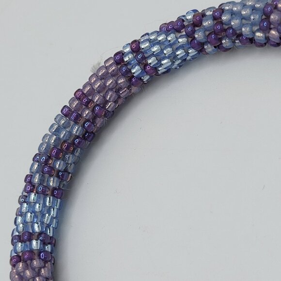 Purple & Blue AB Seed Bead Bangle Bracelet 7.25" - Picture 5 of 5